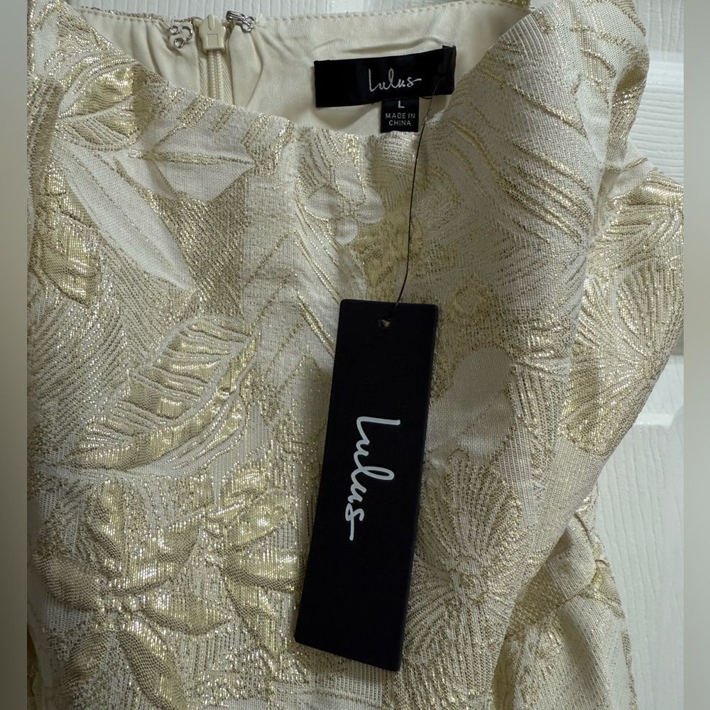 Shine for Us Cream Metallic Tropical
Jacquard Mini Dress Lulu's - Picture 5 of 6